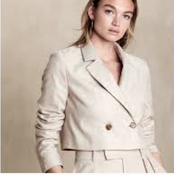 NWOT Banana Republic Linen Cotton Cropped Blazer - Picture 5 of 9
